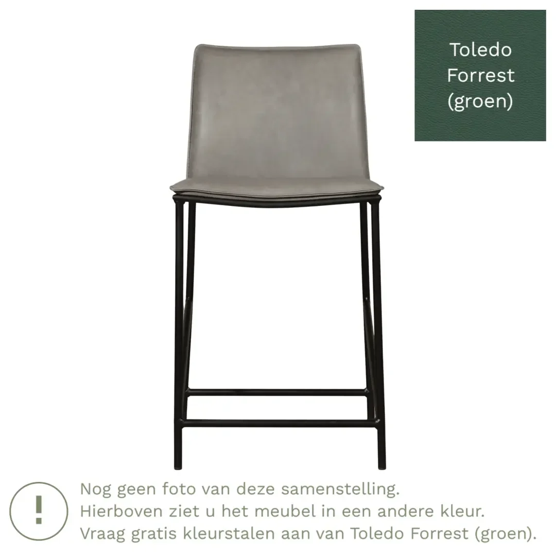 afbeelding van Leren barkruk laag Favor - Toledo Forrest (groen) - poten staal rond zwart